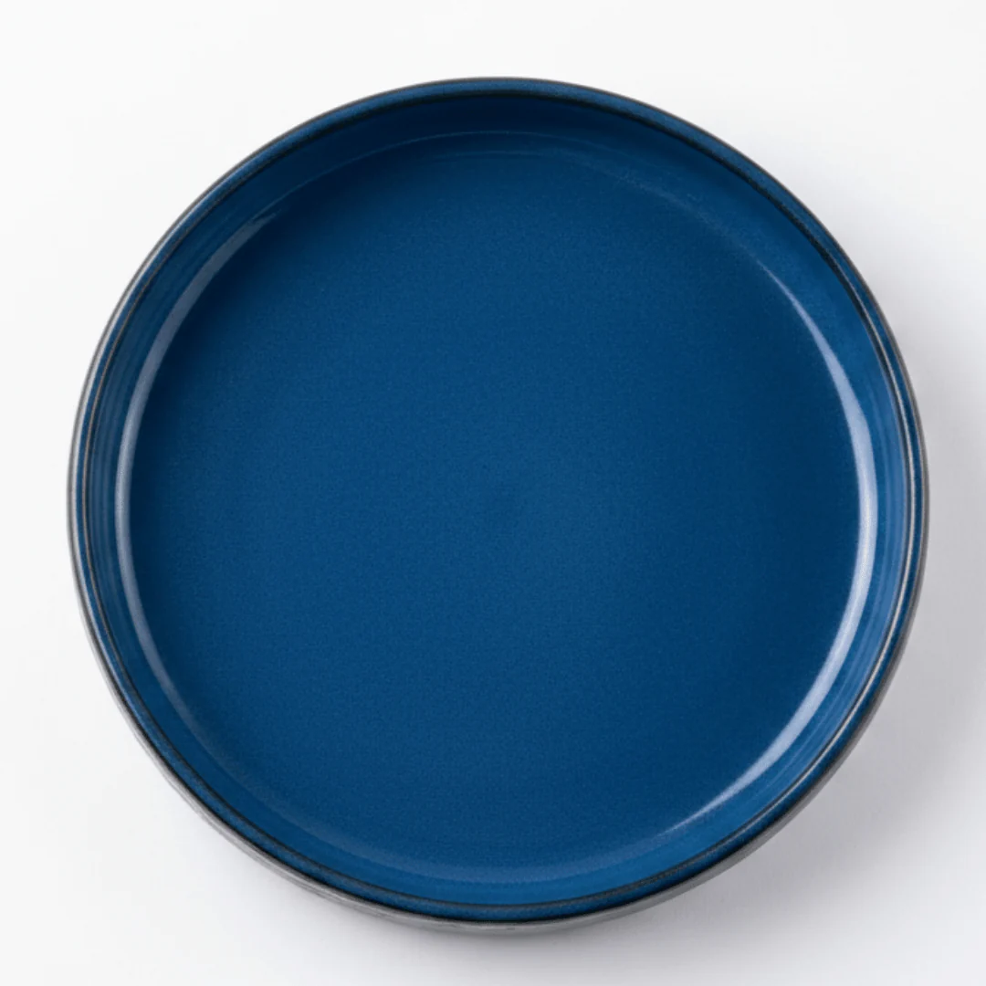Navy Blue & Brown Round Reactive Glaze Ceramic Serving Plate 25cm