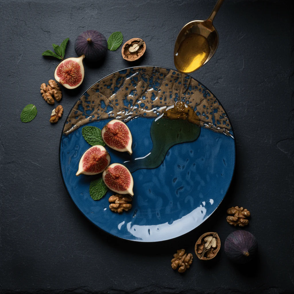 Navy Blue & Brown Round Reactive Glaze Ceramic Plate 30cm - Image 3
