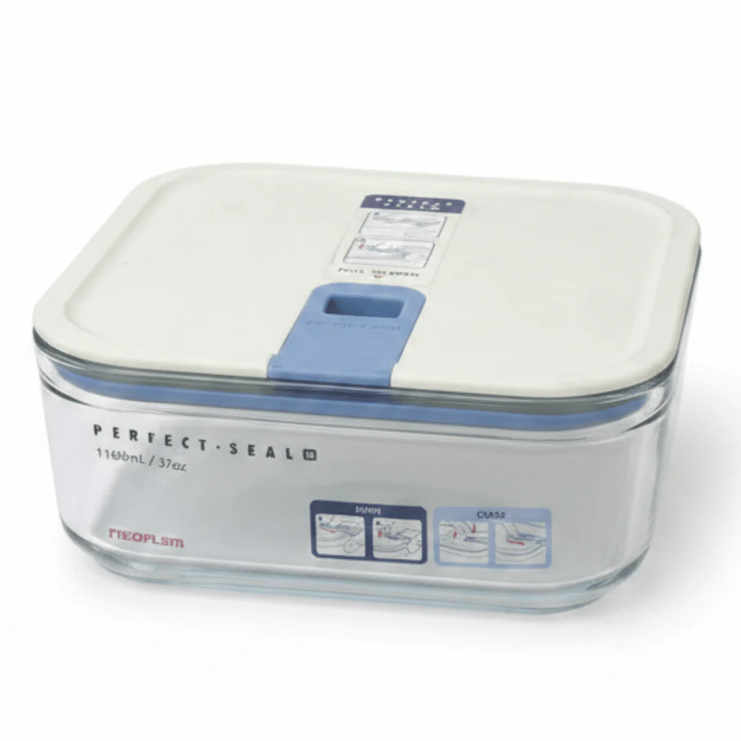 Neoflam Large Square Glass Food Storage Container with Secure Plastic Lid – Ideal for Meal Prep, Leftovers & Fridge Storage – 1100 ml