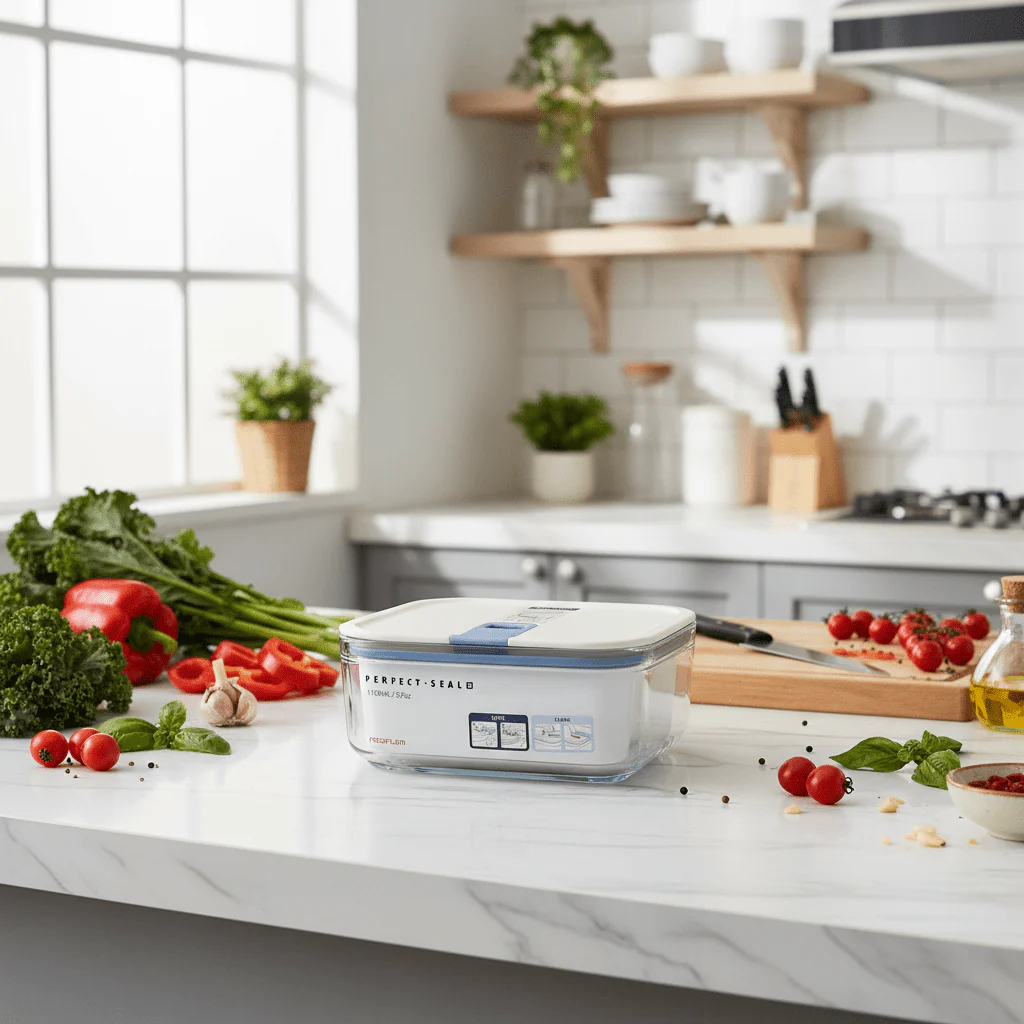 Neoflam Large Square Glass Food Storage Container with Secure Plastic Lid – Ideal for Meal Prep, Leftovers & Fridge Storage – 1100 ml - Image 2