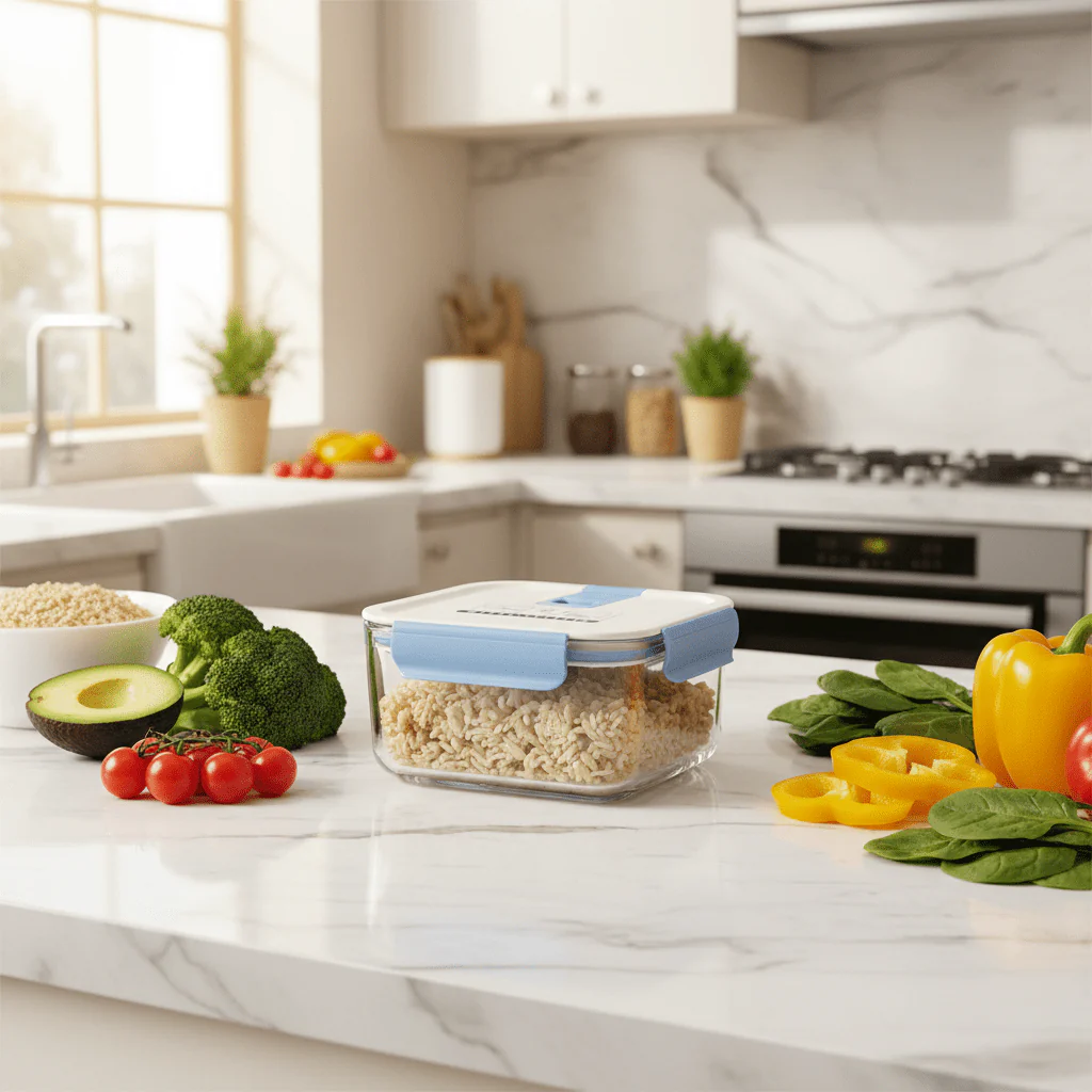 Neoflam Square Glass Food Storage Container with Airtight Plastic Lid – Durable Meal Prep & Kitchen Storage Box – 720 ml - Image 2