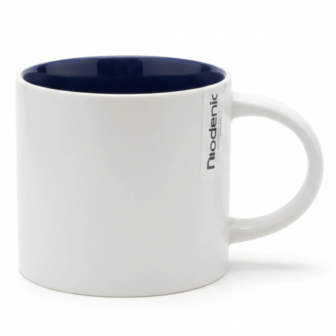 Niodenic 330ml Ceramic Coffee Mug | Matte White & Navy Blue Interior | Premium Drinkware