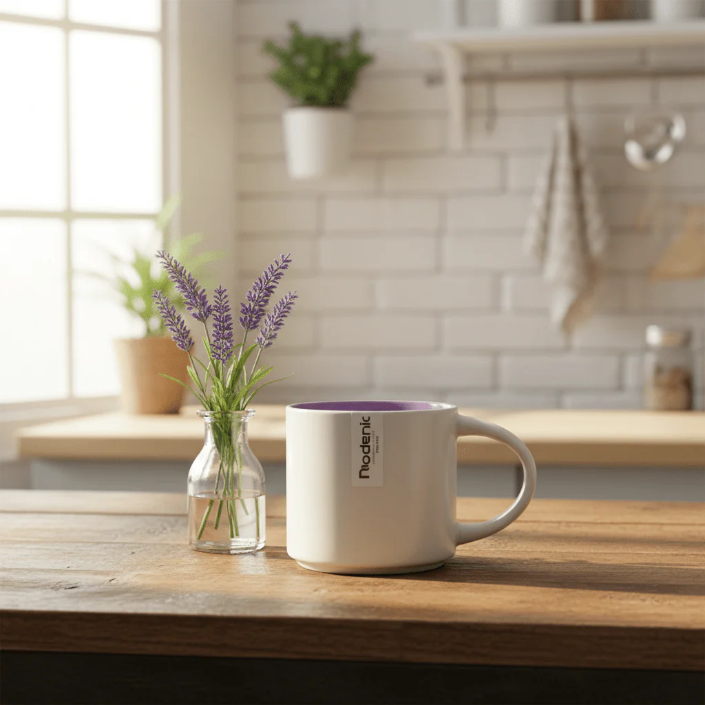 Niodenic Ceramic Mug — White & Lavender | 330ml - Image 4