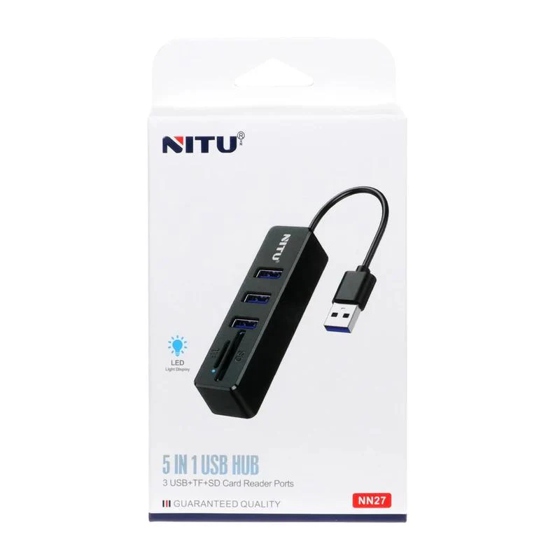 NITU 5 in 1 USB HUB, 3 USB + TF + SD Card Reader Ports - NN27 - Image 3