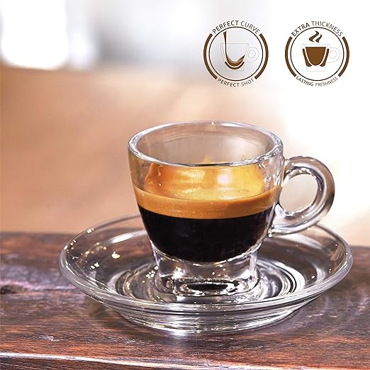 Ocean Caffe Espresso Cup & Saucer Set, 70 Ml, Set Of 6, P0244206, Espresso Cup, Tea & Coffee Cup, Cappuccino Cup, Latte Glass