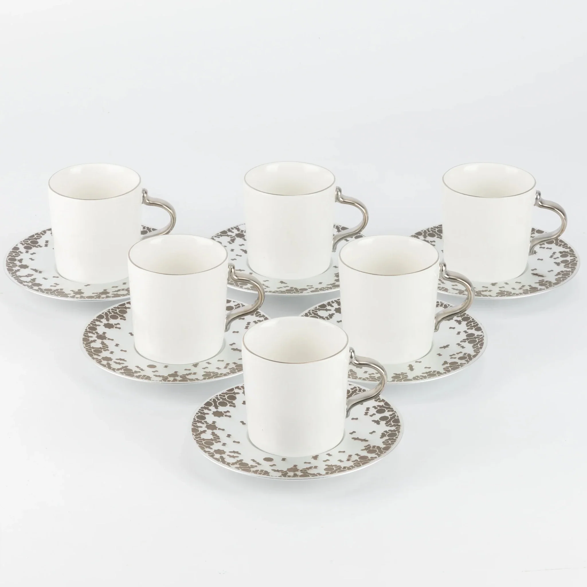 Otantik Nourhan 12-Piece Porcelain Turkish Coffee Set - Matte Silver 115CC - Image 2