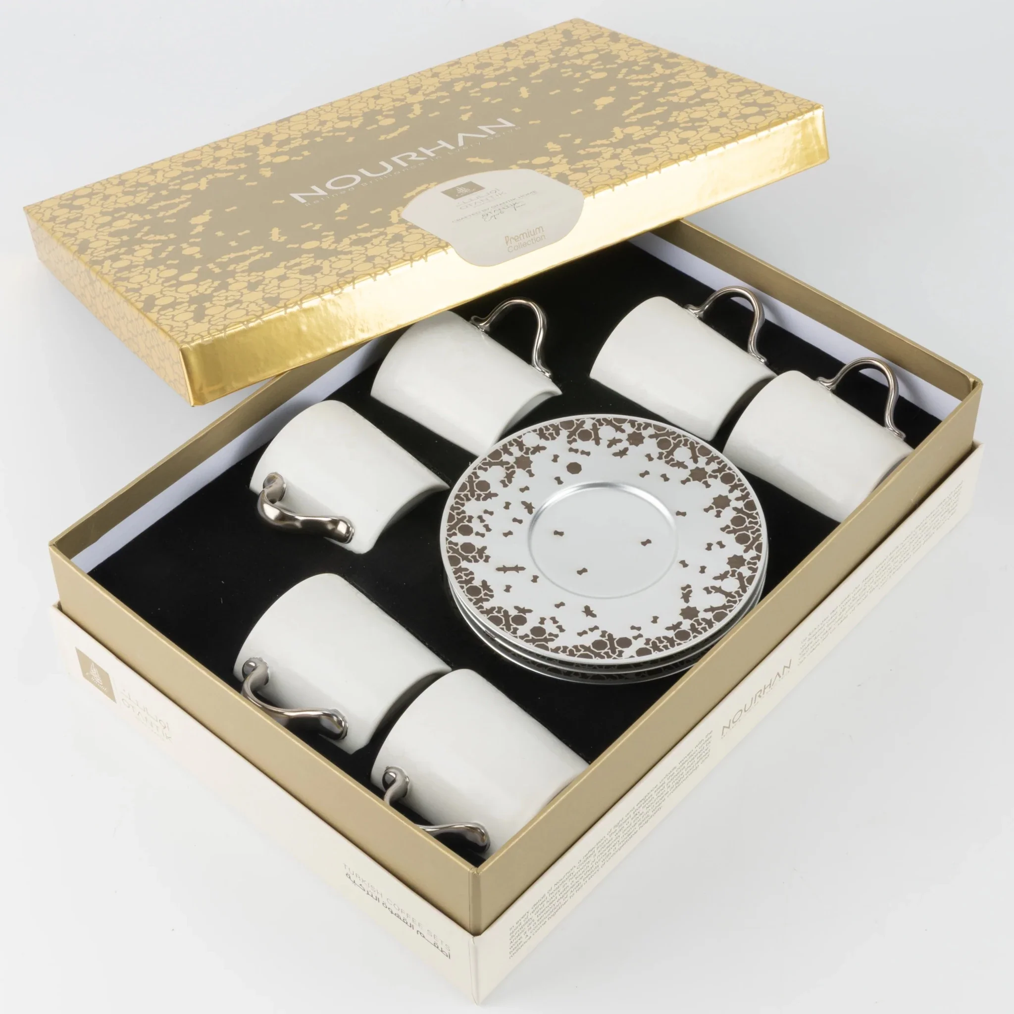 Otantik Nourhan 12-Piece Porcelain Turkish Coffee Set - Matte Silver 115CC - Image 3