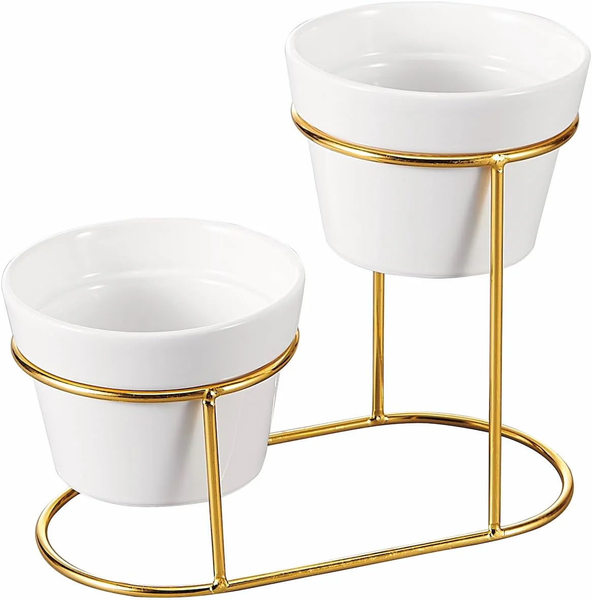 Orchid 2Pcs Bowl Set With Golden Stand, Ceramic Chip and Dip Bowls With Collapsible Food Display Stand, Serving Platter For Snacks Perfect For Parties, Buffets and Entertaining (DTC23842G)-White&Gold