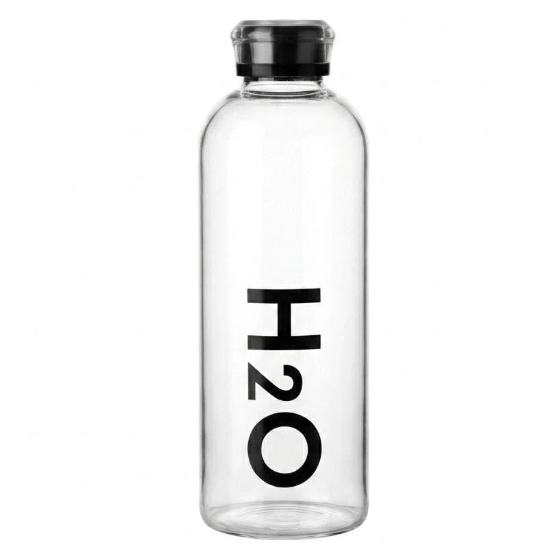 Orchid Bord H2O Borosilicate Clear Glass Water Bottle – 1 Litre | Leak-Proof Cap | Black / White |