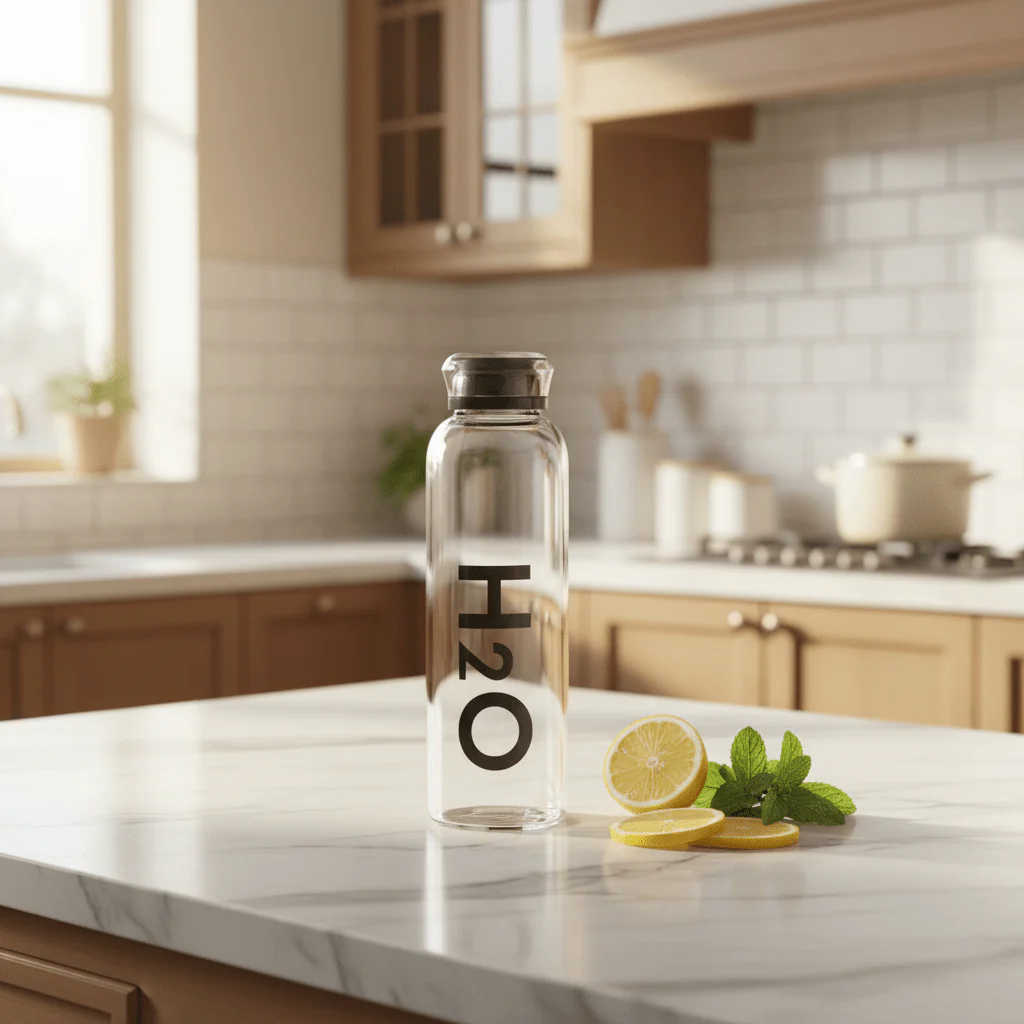 Orchid Bord Clear Glass Water Bottle 500ml – Stylish H2O Hydration Bottle with Leak-Proof Lid | Black / White | - Image 2