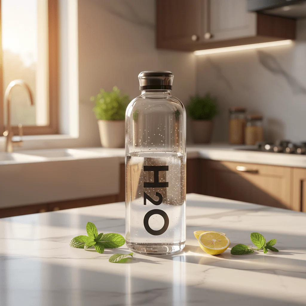 Orchid Bord H2O Borosilicate Clear Glass Water Bottle – 1 Litre | Leak-Proof Cap | Black / White | - Image 2