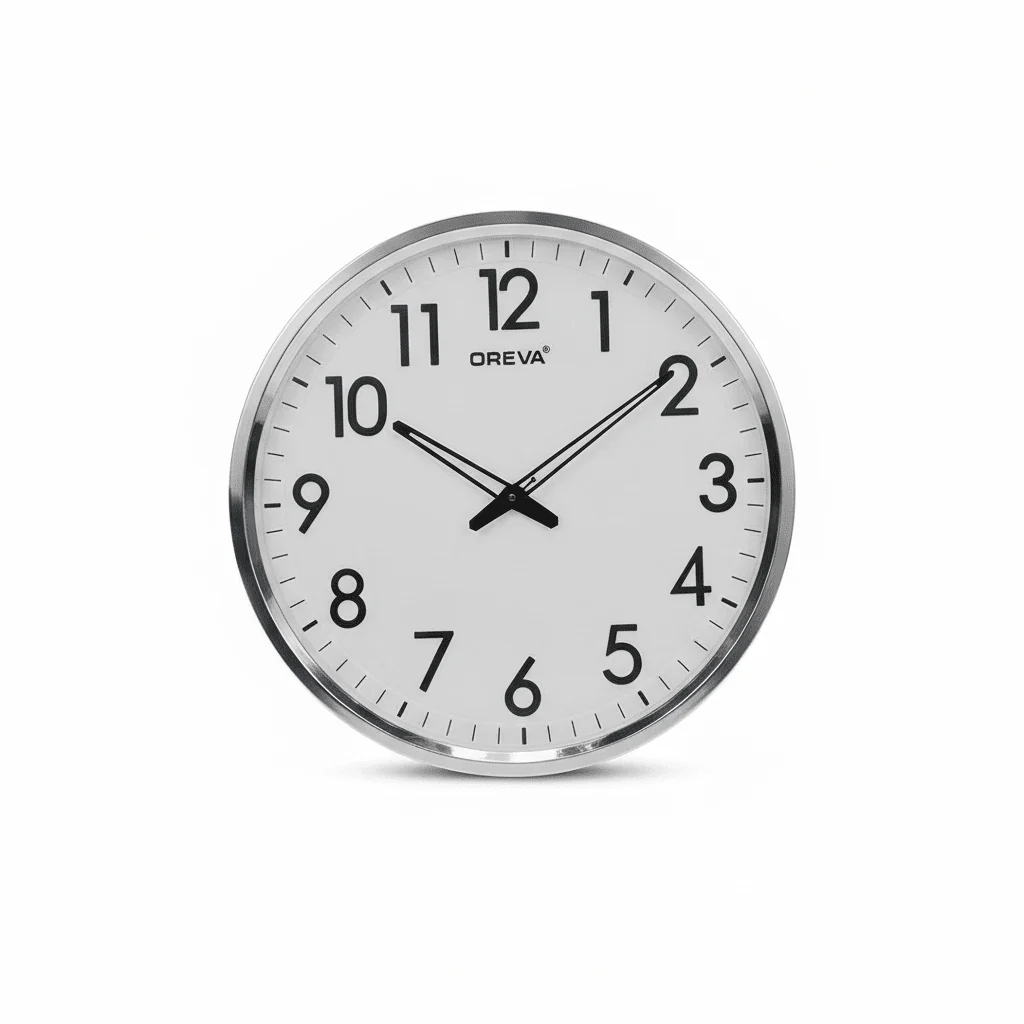 Oreva Analog Wall Clock 53cm | AQ5867SS | Large Black/White Dial & Polished Silver Bezel