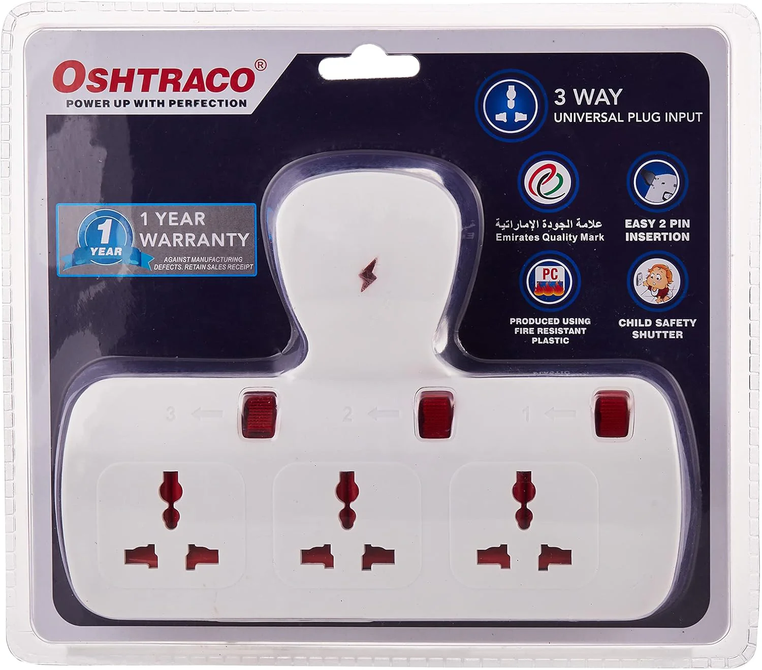 Oshtraco OTCDBCWT2313 3 Way T-Shape Universal Socket Adapter