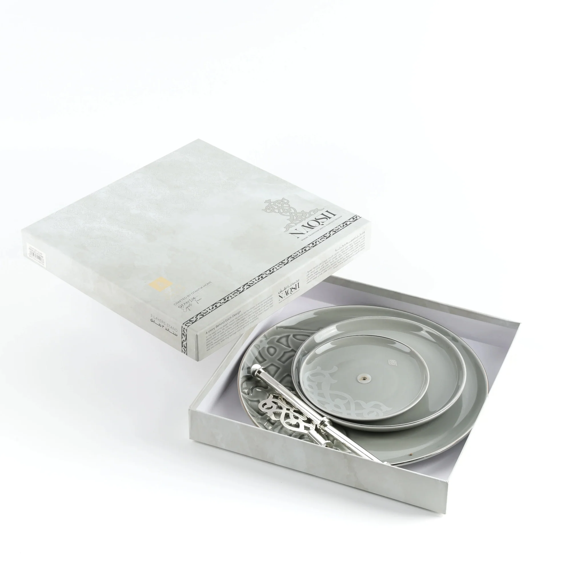 Otantik Naqsh Porcelain 3-Tier Candy Tray 27cm*33cm, Grey/Silver- ET2988 - Image 4