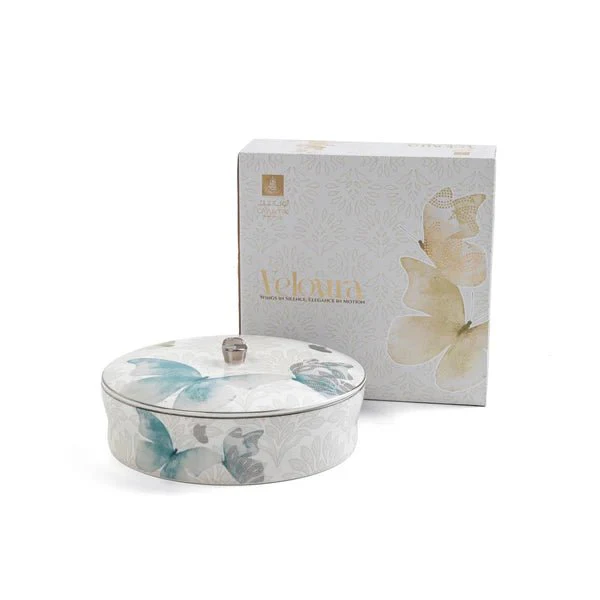 Otantik Veloura ET3082 Large Serving/Date Bowl – Blue & Silver Floral Porcelain – 250 mm