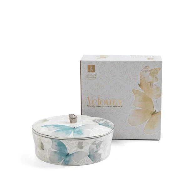 Otantik Veloura ET3085 Medium Serving/Date Bowl – Blue & Silver Floral Porcelain – 180 mm