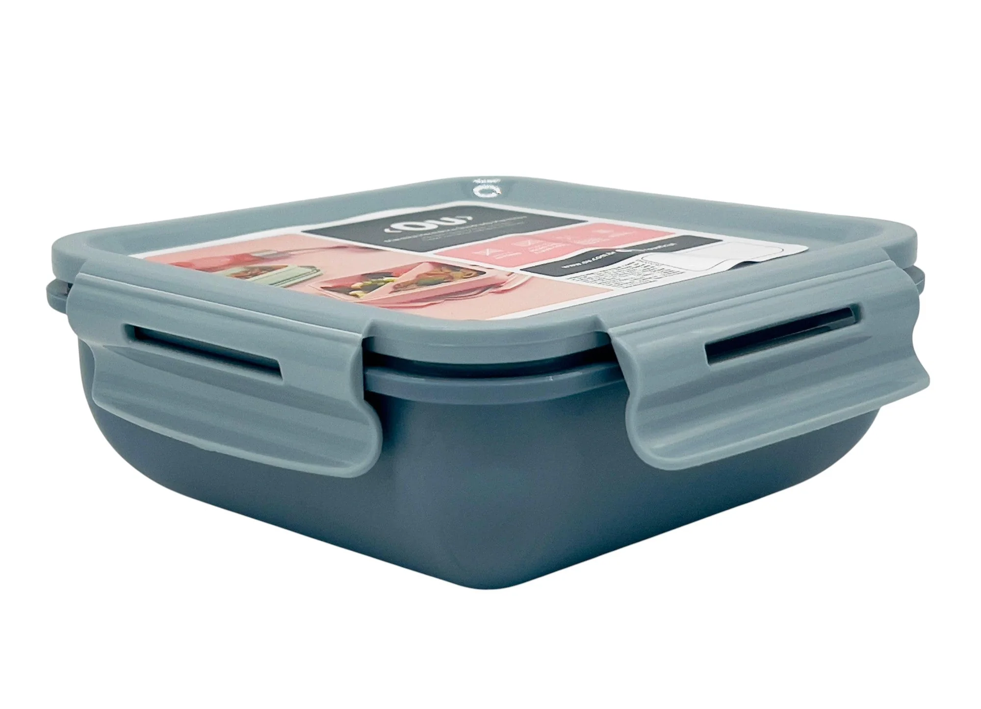 OU Square Lunch Box 13cm*13cm*5cm, Two Compartments, Grey