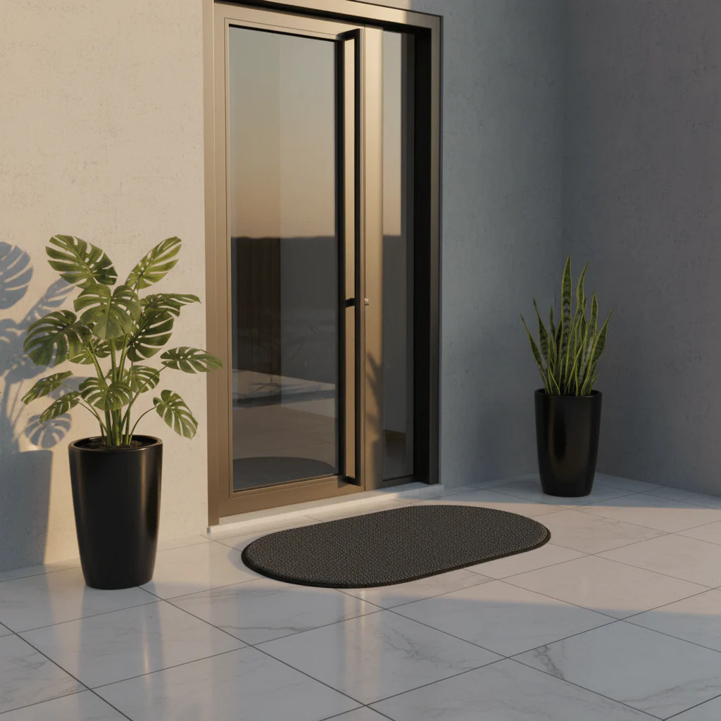 Oval Anti-Slip Door Mat | Dense Pile Entrance Rug with Non-Slip Backing | 62×38 cm | Charcoal Grey | Indoor & Outdoor Use - Image 2