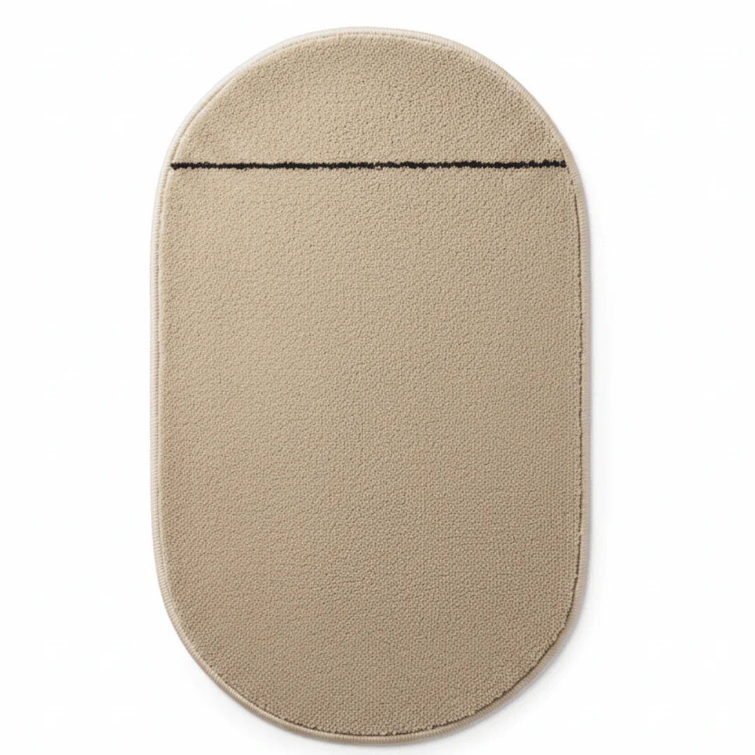 Oval Door Mat | Non-Slip Plush Entrance Rug with Accent Stripe | 62 × 38cm | Beige | Ideal for Home Entryway, Bathroom & Living Room