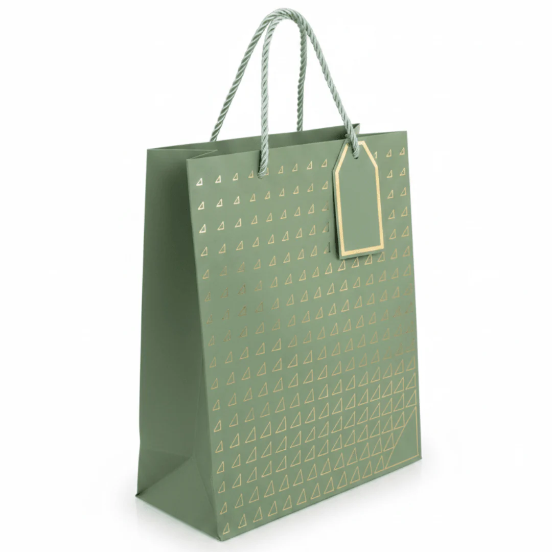 Paper Gift Bag with Gold Triangle Pattern & Rope Handles – 32×26cm | Premium Gift Packaging for All Occasions - Image 6