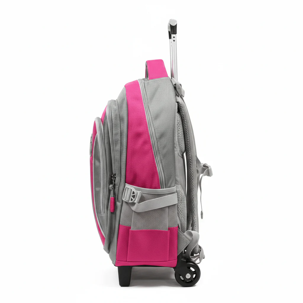 Parajohn Rolling Grey & Fushia Polyester Trolley Backpack 16 Inch – Wheeled School Bag with Adjustable Handle for Easy Travel - Image 2