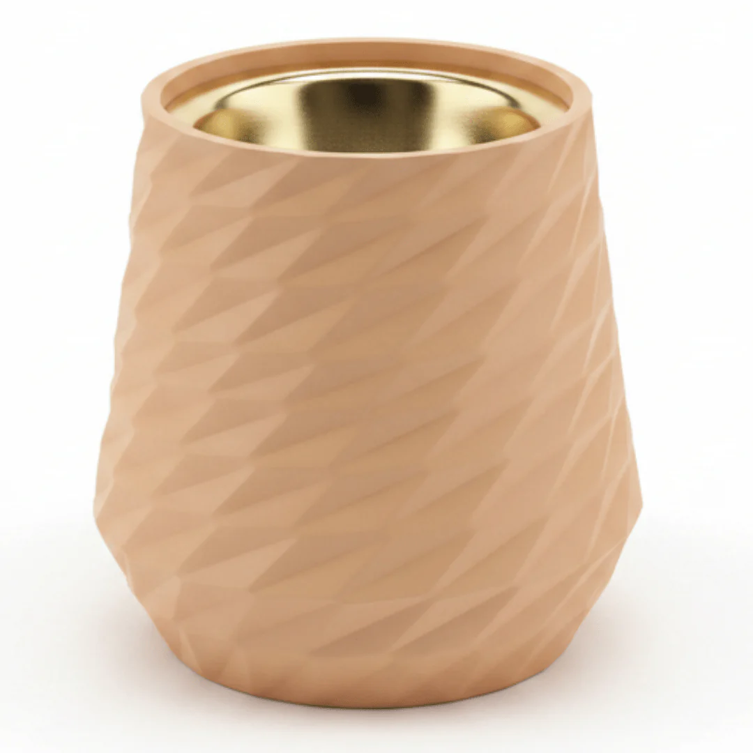 Peach Elegant Ceramic Incense Burner | Diamond-Faceted | Gold Inner Bowl | 10×7cm