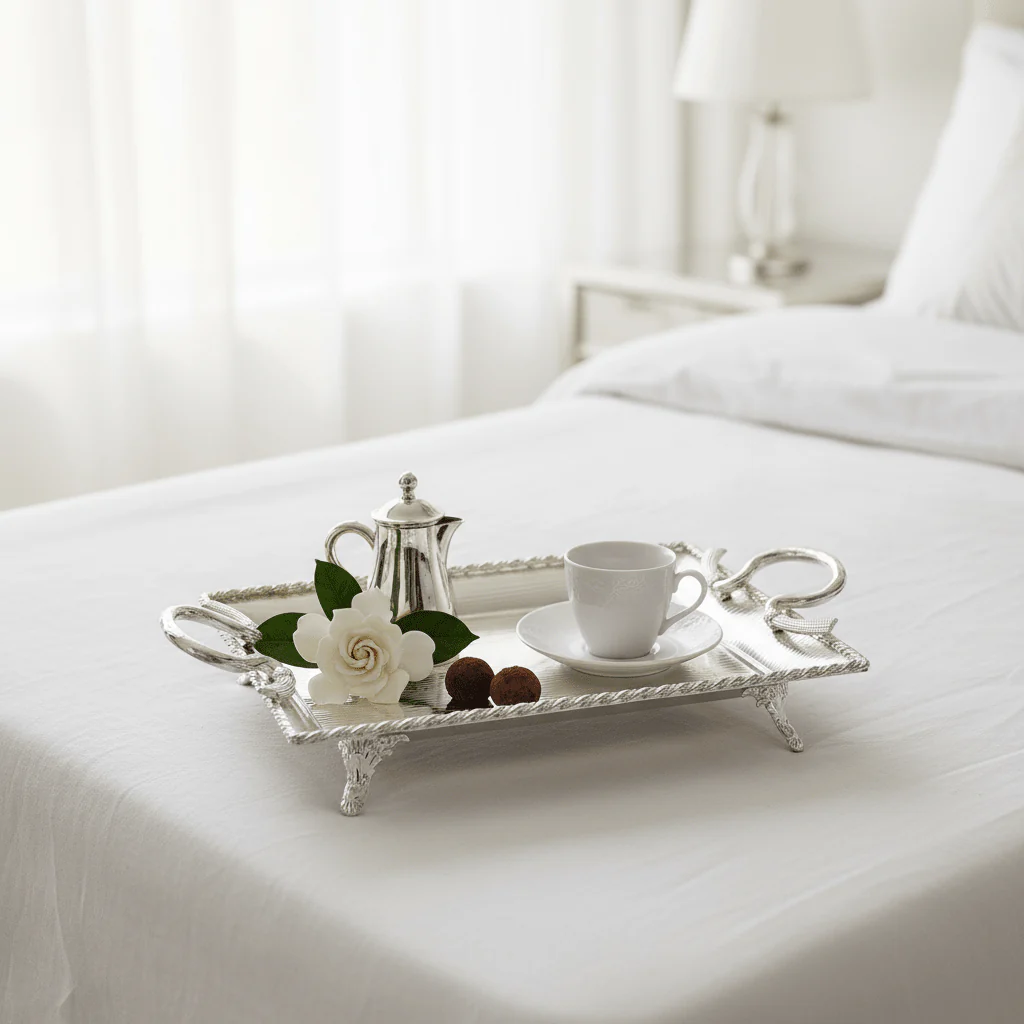 Pilsco Compact Footed Silver Stainless Steel Serving Tray with Elegant Handles – 39×29cm - Image 3