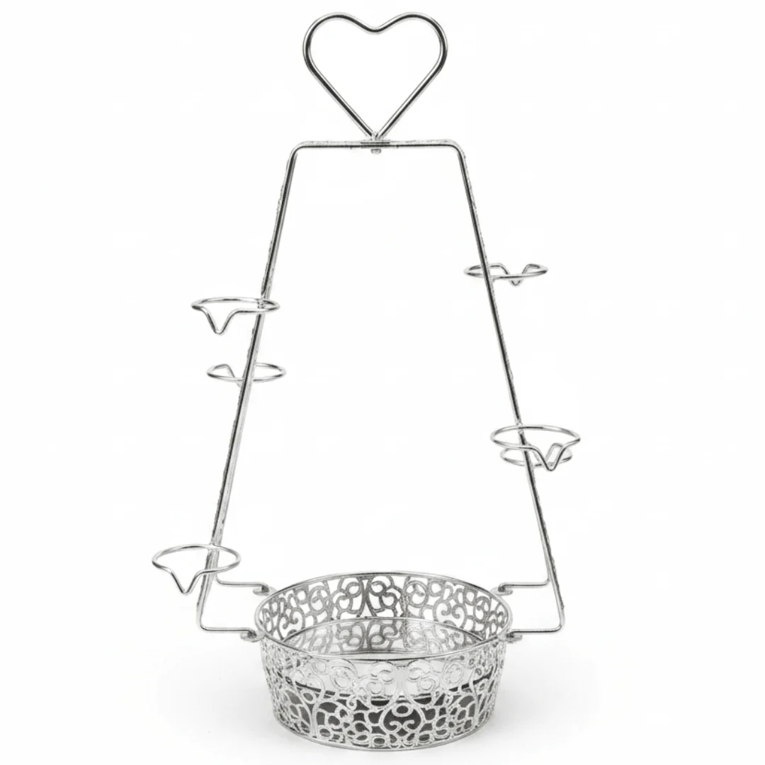 Pilsco Modern Silver Metal & Glass Flask Holder – Sleek Beverage Serving Stand for Tea, Coffee & Hot Drinks – 46 × 20 cm