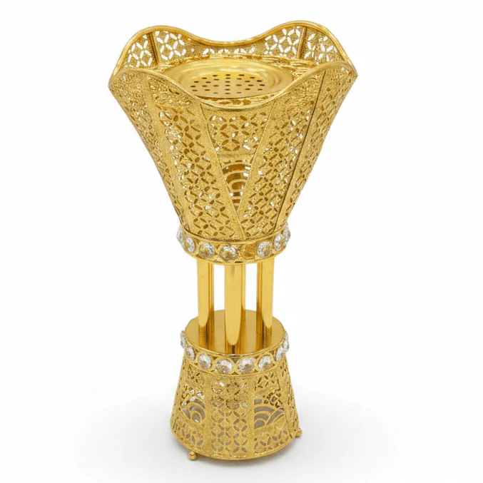 Pilsco Premium Gold Metal Incense Burner with Diamond Pattern 38×20 cm Stylish Home Decor