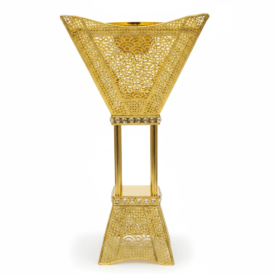 Pilsco Premium Gold Metal Incense Burner with Diamond Pattern 67×34 cm Large Decorative Burner