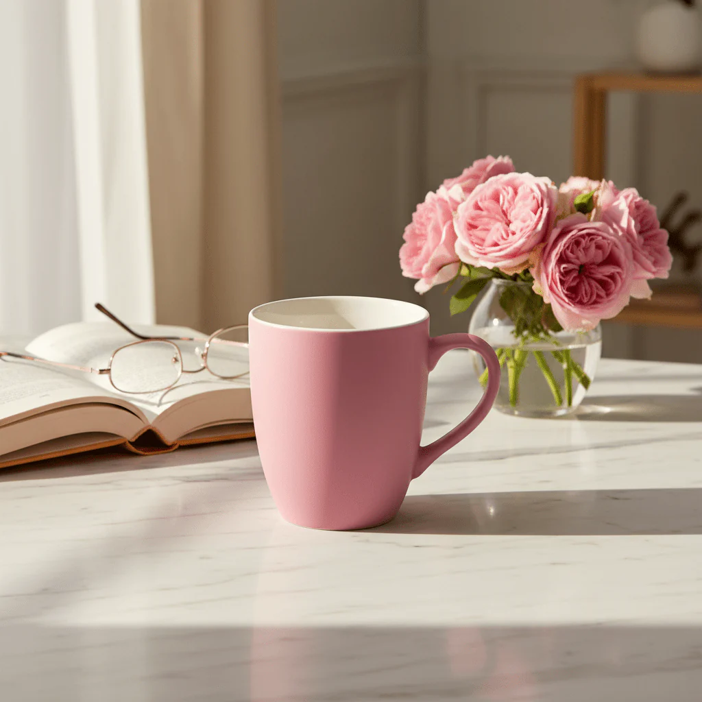 Pink Ceramic Mug 400ml – Matte Finish | Premium Coffee & Tea Cup | Cream Interior | Gift-Ready - Image 3