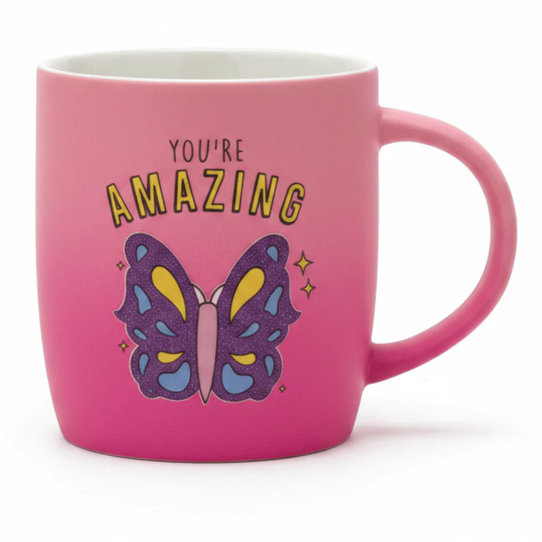 You're Amazing Pink Butterfly Ceramic Mug – 350ml | Motivational Gift Mug