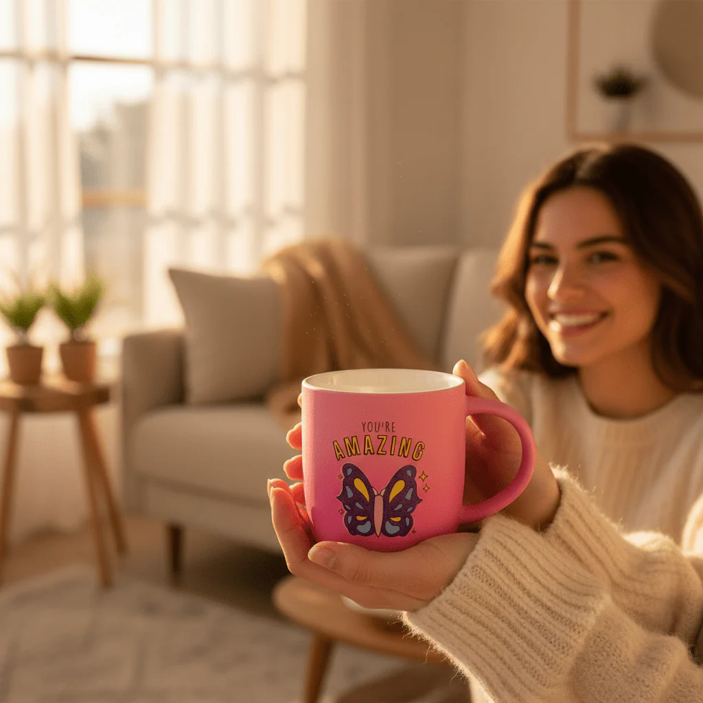 You're Amazing Pink Butterfly Ceramic Mug – 350ml | Motivational Gift Mug - Image 4