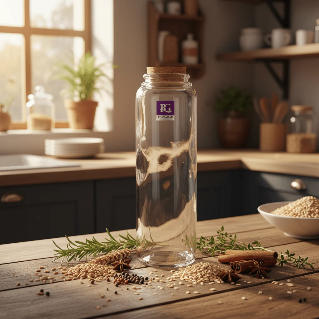 Pishgaman Glass Bottle with Natural Cork Lid | 22cm | Airtight Storage Jar - Image 2