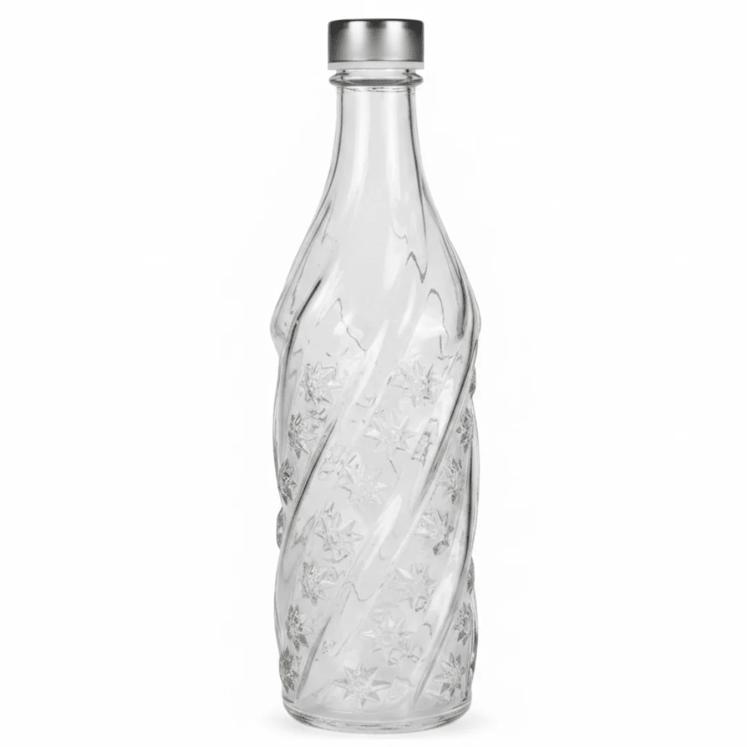 Pishgaman Elegant Embossed Glass Water Bottle 1200ml – Premium Floral Crystal-Cut Design