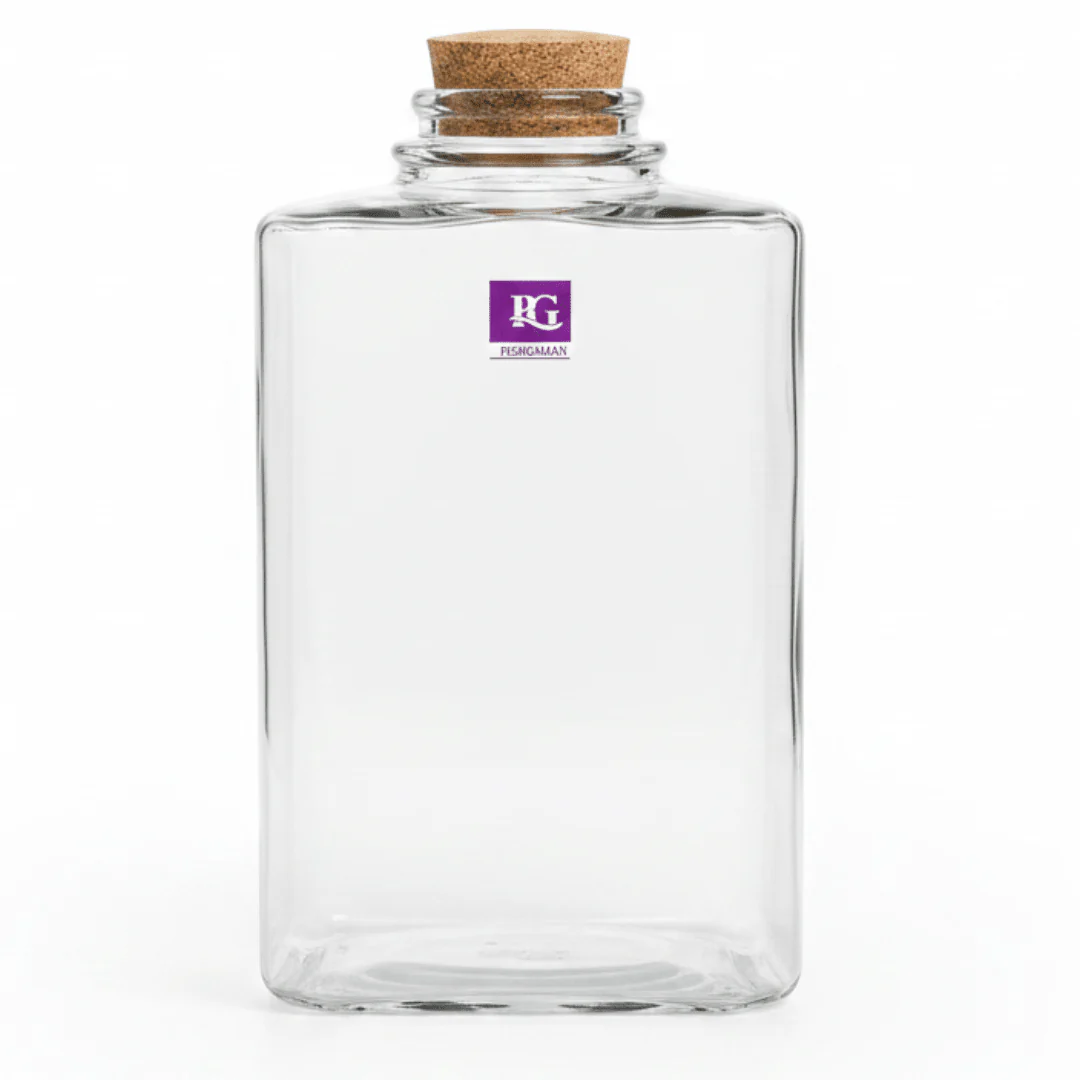 Pishgaman Triangular Clear Glass Bottle with Cork Lid | 20cm |
