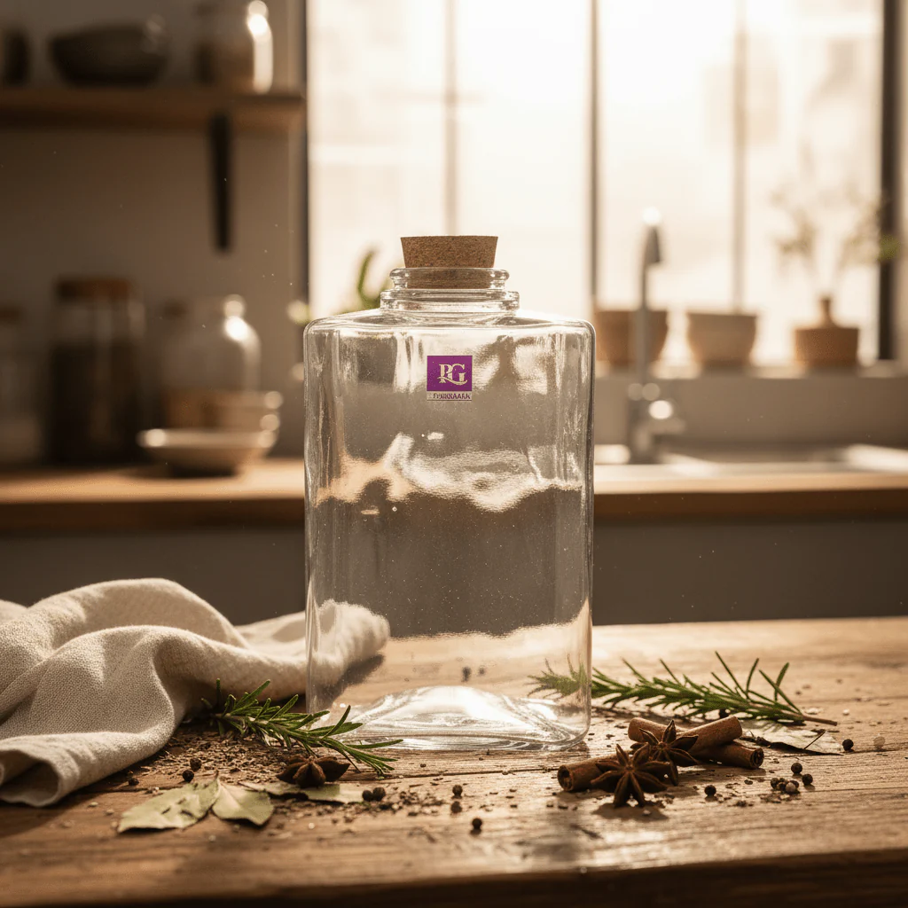 Pishgaman Triangular Clear Glass Bottle with Cork Lid | 20cm | - Image 2