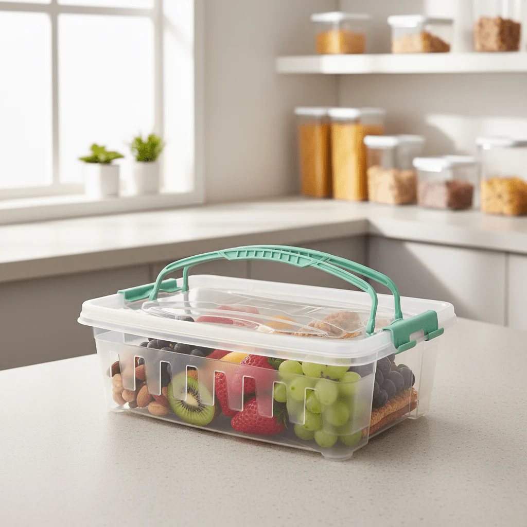 Polytime Rectangular Storage Box with Lid & Handle – 9 Ltr | 380×270×125 mm | Transparent - Image 3