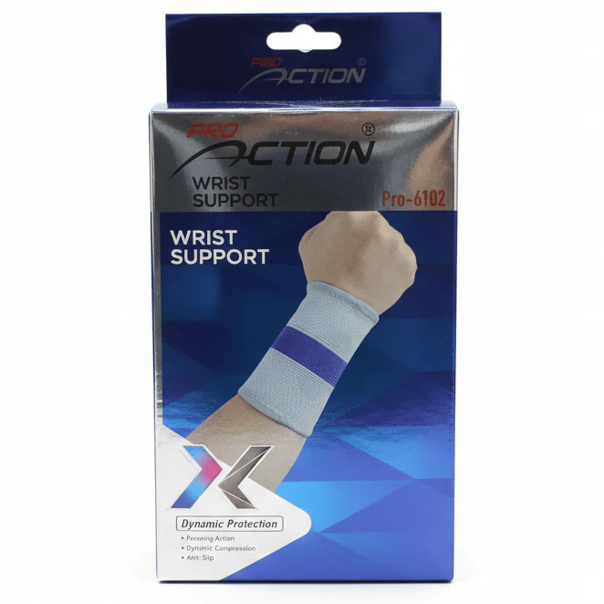 Pro Action Wrist Support | Dynamic Compression Brace | Gray/Blue | Pro-6102