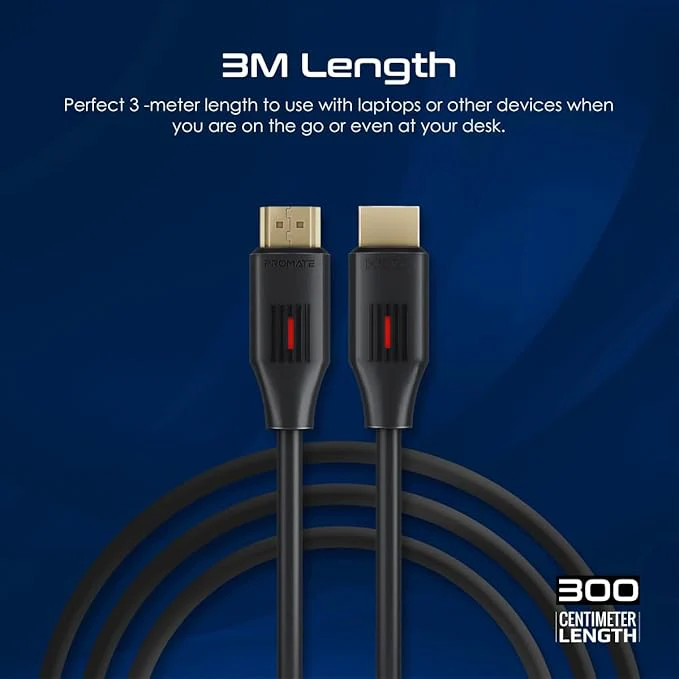 PROMATE HDMI 2.0 Cable, 4K@60Hz HDMI to HDMI Slim 3 meter Cable, 18 Gbps Bandwidth, Ethernet Support and Gold-Plated Connectors, ProLink4K60-300 - Image 2