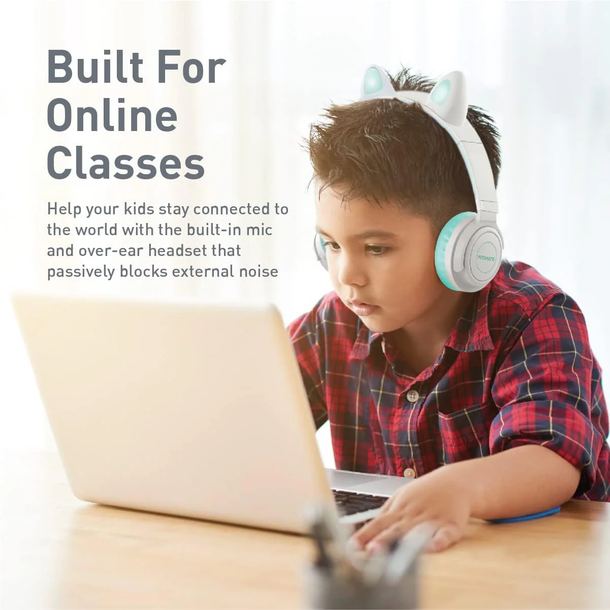 Promate Kids Wireless Bluetooth Headphones, Kawaii Style Wired/Wireless Foldable Headphones with Attached LED Cat Ears, 93Db Safe Volume Limit, Mic, AUX, TF Card Slot and 40H Playtime, Panda - Image 3