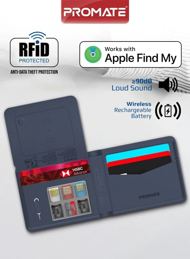 Promate ProWallet Anti-Loss Leather Wallet with Apple Find My, Wireless Charging, RFID Protection, Built-in Speaker, Bluetooth 5.2, Slim Design, SIM/MicroSD Slots, 6 Month Battery Life - Image 2