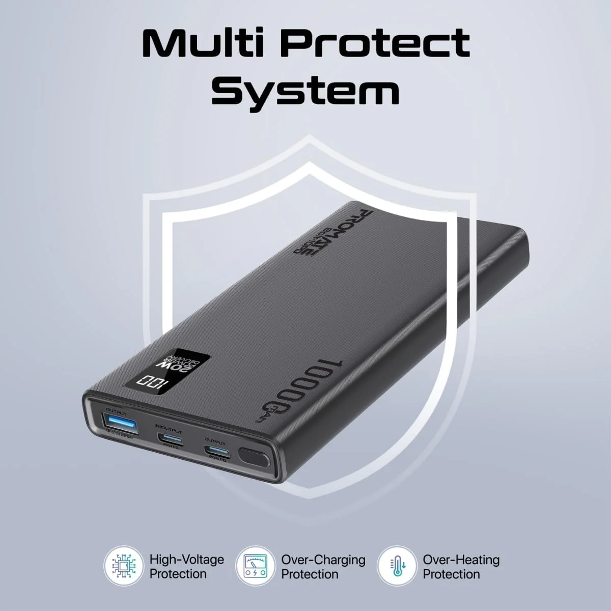 Promate Universal 10000mAh Ultra-Slim Power Bank, with 20W USB-C Input/Output Port, QC 3.0 Output, USB-C Ports, LCD Screen and Over-Heating Protection for Smartphones and Tablets, Bolt-10PD - Image 6