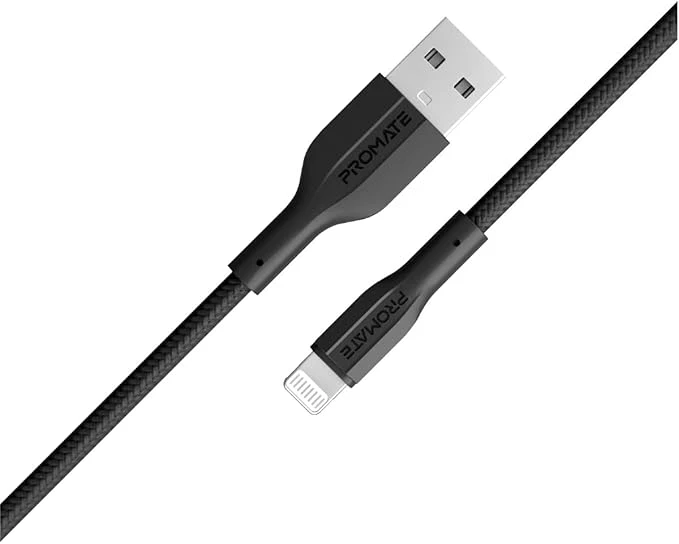 PROMATE High Tensile USB-A to Lightning Cable 1 meter, 10 Watt with 480 Mbps Data Transfer, XCord-Ai Black