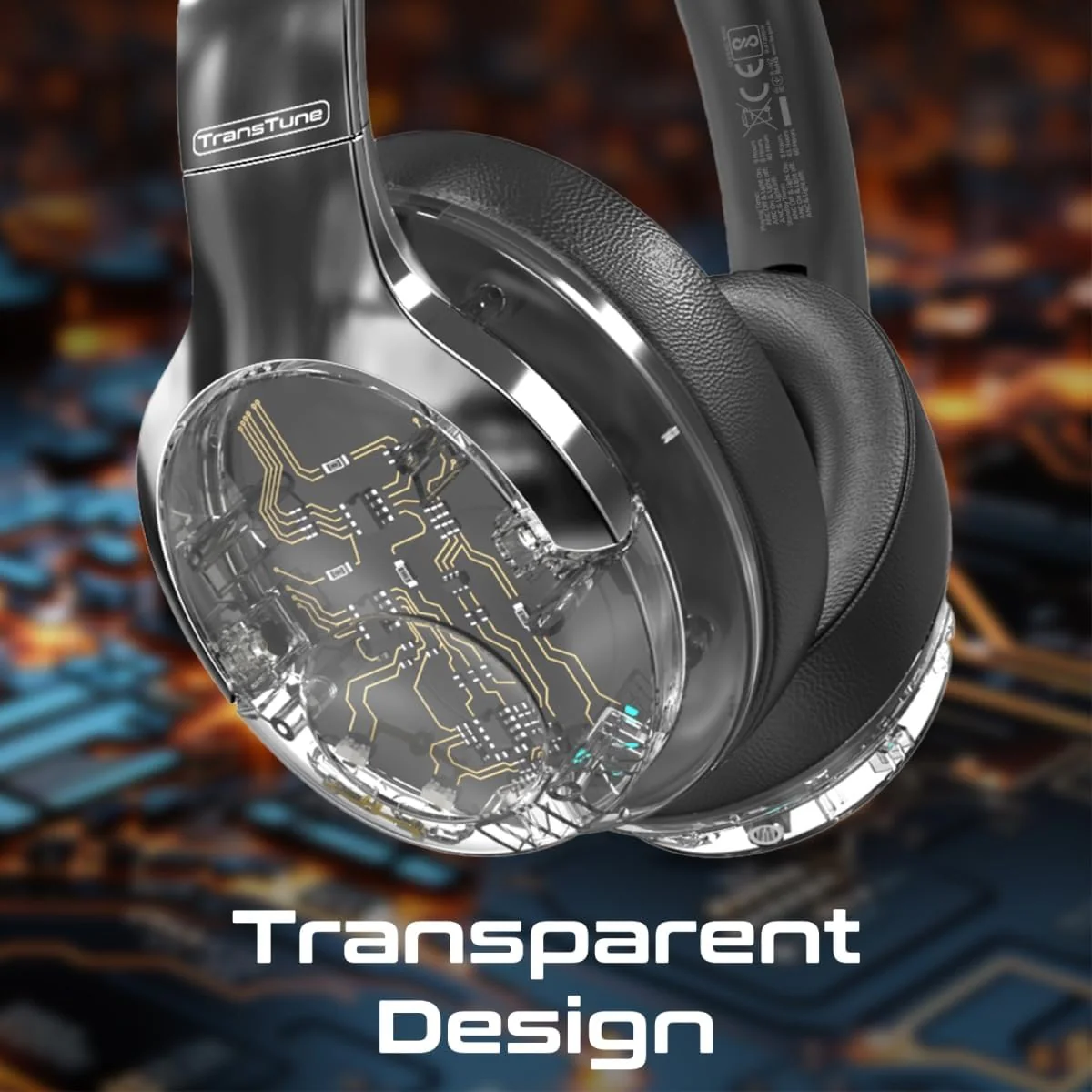 Promate Wireless Headphones, Hi-Fidelity Transparent ANC Bluetooth v5.3 Headset, RGB Lights, Mic, Foldable Design, 40H Playtime, 600mAh Battery, 3.5mm Jack for iPhone15, Galaxy S25, TRANSTUNE.SILVER - Image 3