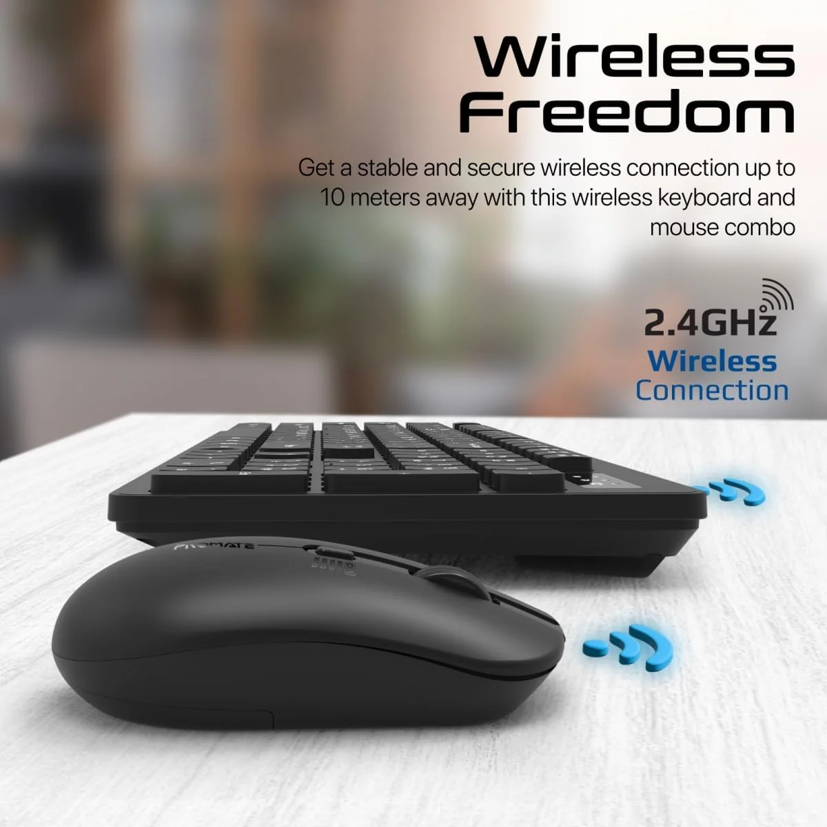 Promate Wireless Keyboard and Mouse Combo, Slim Full-Size2.4Ghz Wireless Keyboard, 1600 DPI Ambidextrous Mouse, Nano USB Receiver, Quiet Keys, Angled Kickstand for iMac, MacBook, ASUS, English/Arabic - Image 3