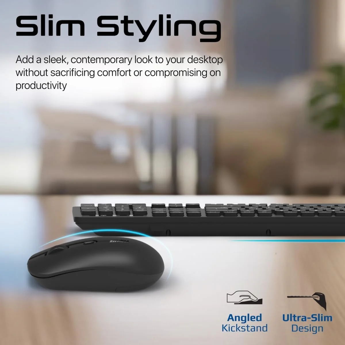 Promate Wireless Keyboard and Mouse Combo, Slim Full-Size2.4Ghz Wireless Keyboard, 1600 DPI Ambidextrous Mouse, Nano USB Receiver, Quiet Keys, Angled Kickstand for iMac, MacBook, ASUS, English/Arabic - Image 4