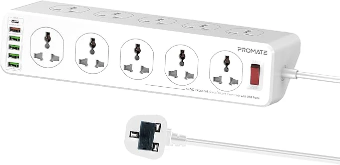 PROMATE 3 Meter Length Power Strip with USB Charging Ports, Universal 10 AC Outlets Surge Protect Extension with 20 Watt USB-C Power Delivery Port, 18 Watt QC 3.0 Amp Port, 4 USB IntelliCharge Ports