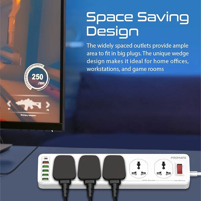 PROMATE 3 Meter Length Power Strip with USB Charging Ports, Universal 10 AC Outlets Surge Protect Extension with 20 Watt USB-C Power Delivery Port, 18 Watt QC 3.0 Amp Port, 4 USB IntelliCharge Ports - Image 2
