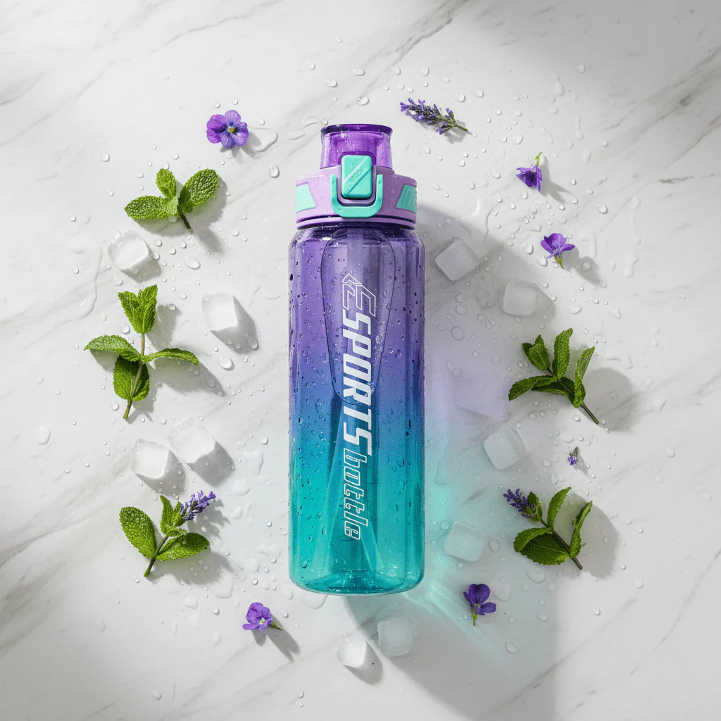 SPORTS Elite Gradient Water Bottle — Purple & Teal | Flip-Lock Cap 1000ml - Image 3
